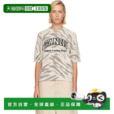 香港直邮GANNI 甘尼 女士 灰白色 Graphic Wool Printed T恤 A105