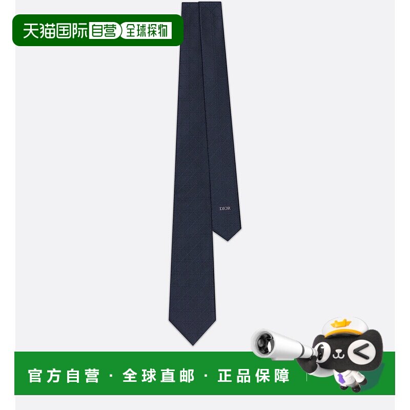 欧洲直邮DIOR迪奥男士藤格领带时尚潮流西装领带海军蓝色丝绸正品