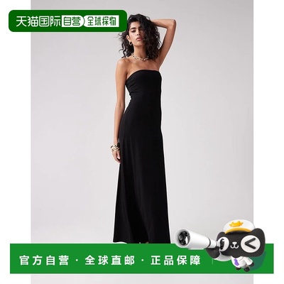1h可退 香港直邮ASOS 女士 设计抹胸全下摆长款连衣裙(黑色)