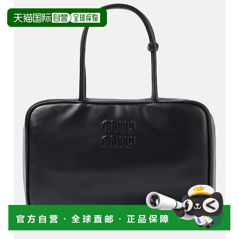1h可退 香港直邮Miu Miu 缪缪 女士 中号皮革手提包 black黑色 舒