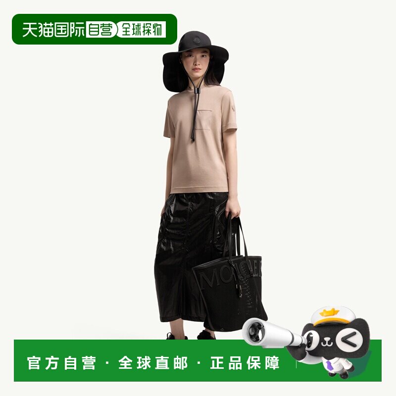 自营欧洲直邮MONCLER盟可睐 女士米色褶皱口袋棉质短袖T恤