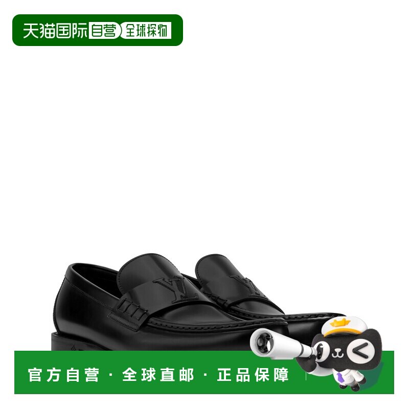 自营欧洲直邮LV路易威登 男士黑色皮革LOGO标识一脚蹬乐福鞋