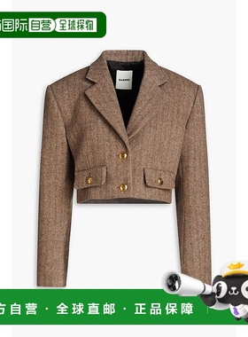 香港直邮Sandro 女士 短款人字纹羊毛混纺西装外套 SFPVE00855BRU