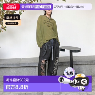 欧洲直邮Acne Studios  FW25男女通用橄榄绿棉/麻印花长袖上衣T恤