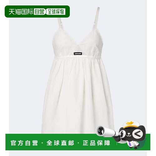 香港直邮Miu Miu 缪缪 女士 刺绣棉麻混纺迷你吊带连衣裙