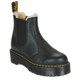 欧洲直邮dr. martens 男女同款黑色荔枝纹皮革加棉时尚百搭厚底靴