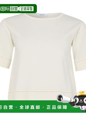 自营欧洲直邮MAXMARA麦丝玛拉 Alec女士米白色粘胶纤维圆领短袖T