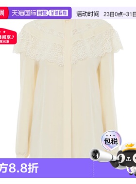 1h可退 香港直邮Chloe 长袖衬衫 CH25AHT56077蕾丝复古花边圆领