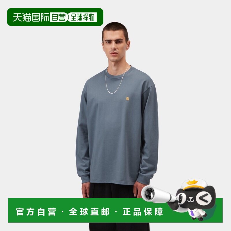 自营欧洲直邮Carhartt WIP Chase男士灰蓝色棉质长袖T恤图片