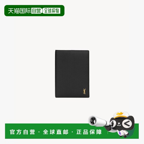 自营欧洲直邮YSL圣罗兰 TINY CASSANDRE男士黑色粒面皮革护照夹