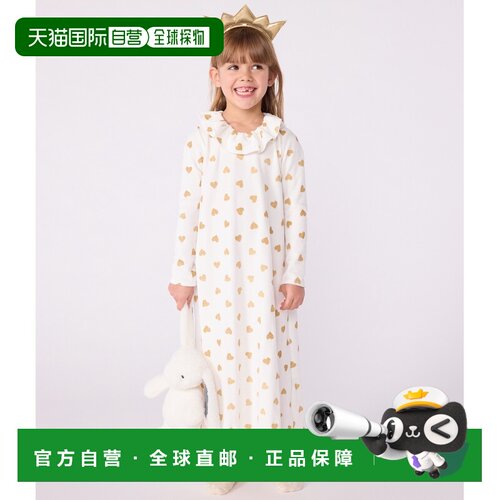 欧洲直邮Petit Bateau小帆船 女孩米色/金色心形印花角色扮演睡裙
