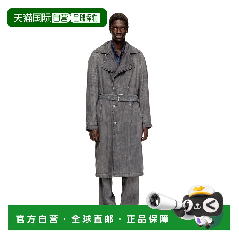 自营欧洲直邮Diesel迪赛 男女同款灰色棉混纺图案牛仔风衣大衣