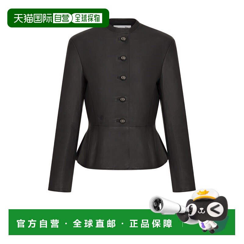 自营1h可退 欧洲直邮Dior 迪奥 女士黑色羊皮夹克