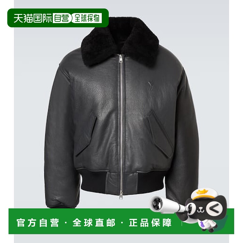 1h可退 香港直邮Ami Paris 男士 皮毛饰边皮革短夹克 black黑色