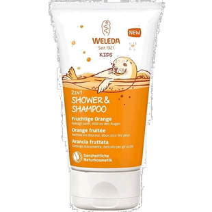 欧洲直邮德国Weleda维蕾德儿童2合1沐浴与洗发水果味香橙味150ml
