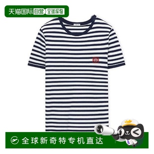 女士海軍藍白色粘纖條紋圓領修身 1h可退 歐洲直郵LOEWE 羅意威 短