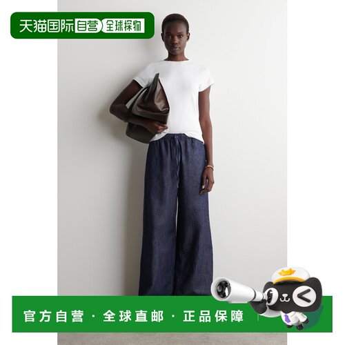 自营欧洲直邮COS 女士蓝色棉麻可调节腰围阔腿裤亚麻裤子女装
