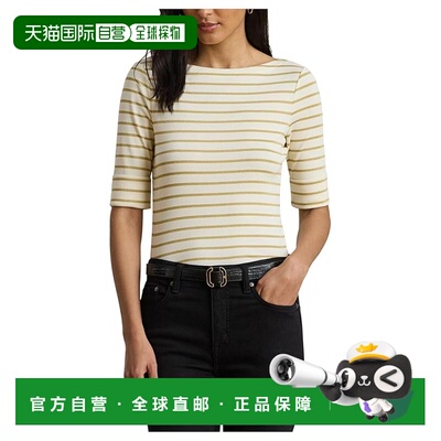 1h可退 香港直邮Lauren Ralph Lauren 女士 小号金属感条纹船领T