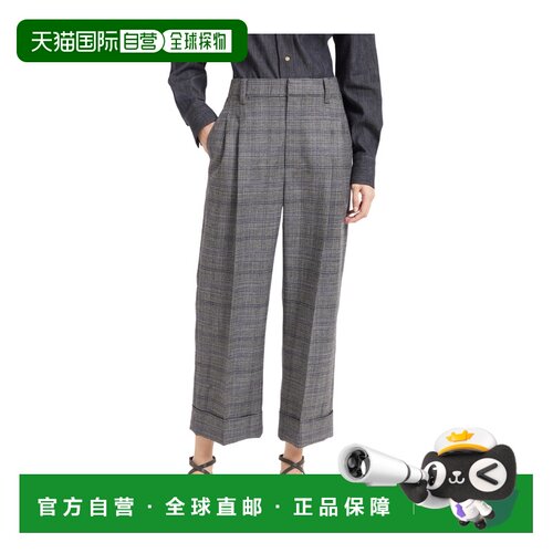 香港直邮Brunello Cucinelli 格纹羊毛短款长裤 MG522P9017直筒裤