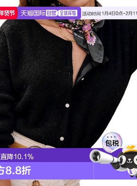 自营欧洲直邮SEZANE女士黑色马海毛混纺珍珠纽扣串珠罗纹圆领长袖