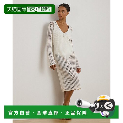 自营欧洲直邮Ralph Lauren拉夫劳伦 女士白色亚麻混纺钩编沙滩裙