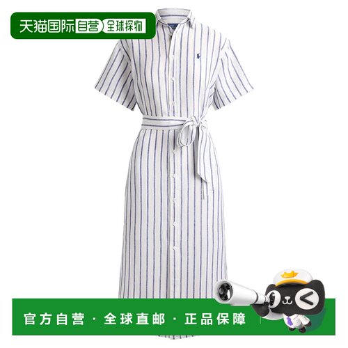 欧洲直邮Ralph Lauren Midi Dress White Blue
