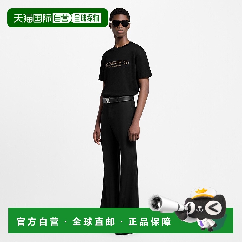自营欧洲直邮LV路易威登 Damier男士黑色有机棉刺绣logo标识短袖T