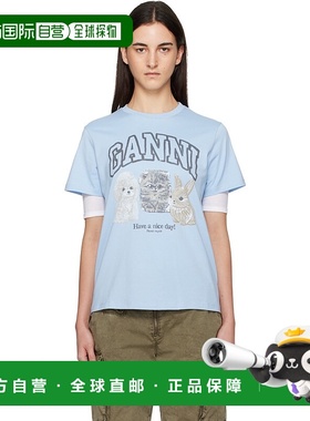 1h可退 香港直邮GANNI 甘尼 女士 蓝色 Animal Print T 恤 T4278