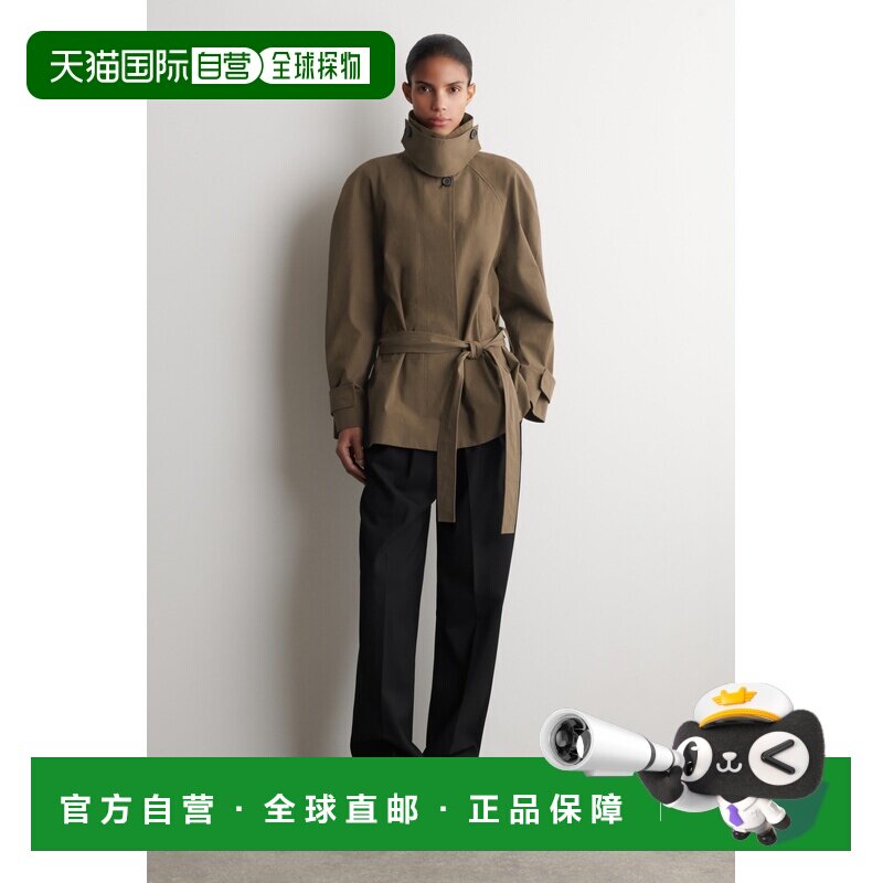 自营欧洲直邮COS 女士棕色棉质腰带风衣式夹克女装
