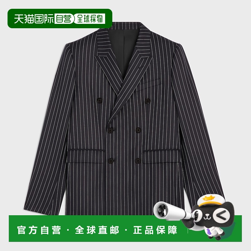 自营1h可退 欧洲直邮CELINE赛琳 Camden GABARDINE条纹羊毛夹克