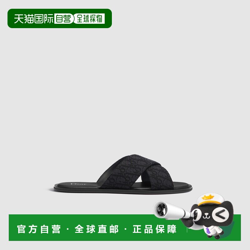 自营欧洲直邮Dior迪奥 Rivage男士黑色 Oblique提花织物凉鞋皮鞋