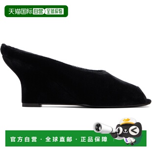 1h可退 香港直邮toteme 女士 黑色 Peep-Toe Velvet Wedge Mule