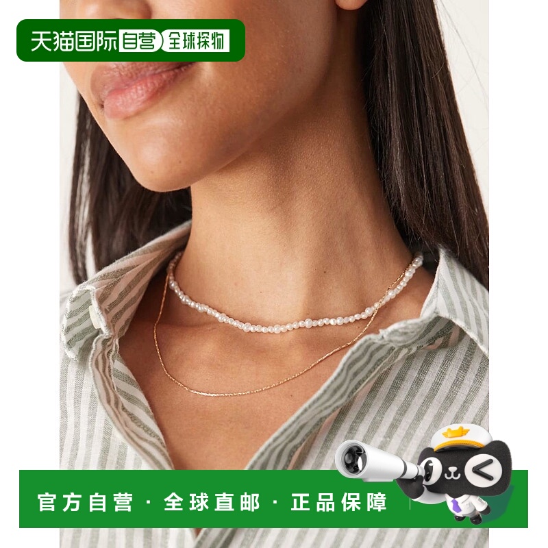 1h可退 香港直邮ASOS 女士 设计多排短款人造珍珠链条色调项链(金