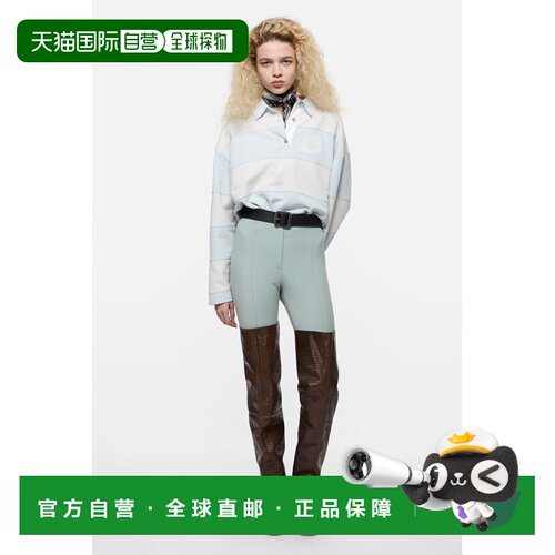 自营欧洲直邮Acne Studios 女士蓝色/白色酸洗条纹棉质Polo领毛衣