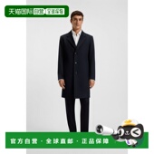 男士 自营欧洲直邮Hugo Boss 深蓝色羊毛拉链纽扣开合大衣