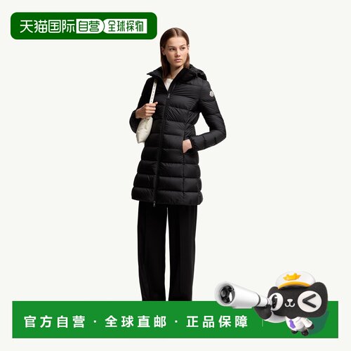 自营欧洲直邮MONCLER盟可睐 Gie女士黑色尼龙长款连帽羽绒服外套