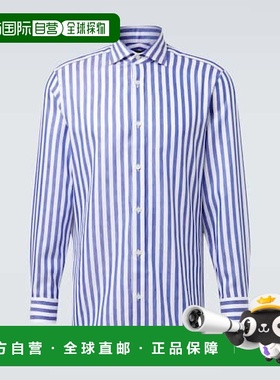 香港直邮Dunhill 登喜路 男士 Bengal 条纹棉质亚麻衬衫男装