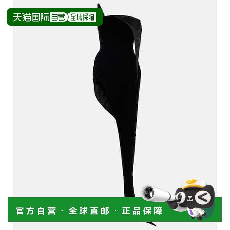 1h可退 香港直邮Mugler 穆勒 女士 Spiky 不对称天鹅绒束腰连衣裙