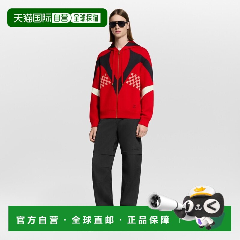 自营1h可退 欧洲直邮LV路易威登 男士红色羊毛logo标识连帽卫衣