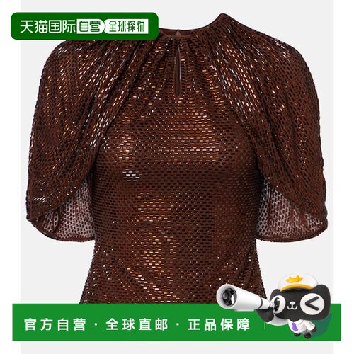 香港直邮Self-Portrait 女士 精饰网纱上衣 brown棕色 舒适时尚