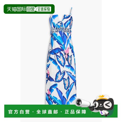 1h可退 香港直邮FARM RIO 女士 系带印花亚麻长款连衣裙 321677BL