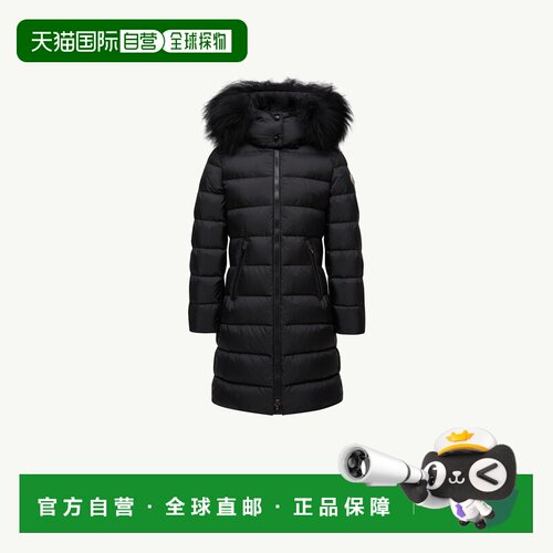 欧洲直邮Moncler盟可睐 Abelle女孩黑色剪羊毛边饰连帽羽绒服