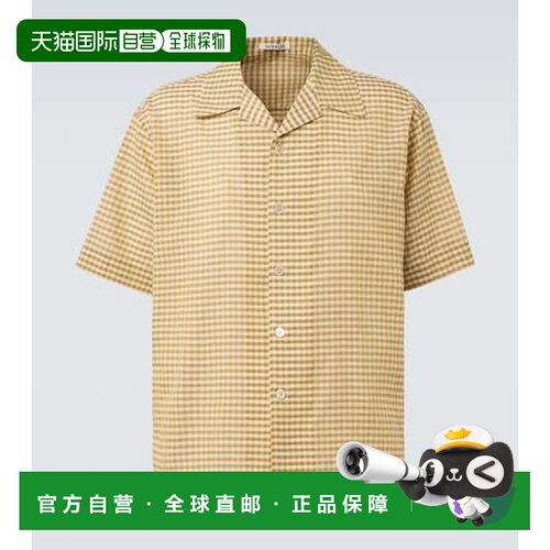 香港直邮AURALEE 男士 方格棉布棉质衬衫 yellow黄色 舒适时尚