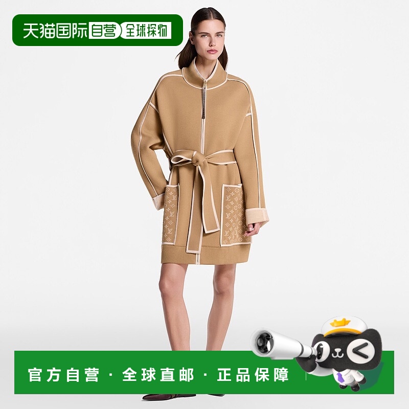 自营欧洲直邮LV路易威登 Monogram系列女士骆驼米色羊毛高领大衣