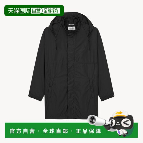 自营欧洲直邮YSL圣罗兰 CASSANDRE男士黑色塔夫绸派克大衣