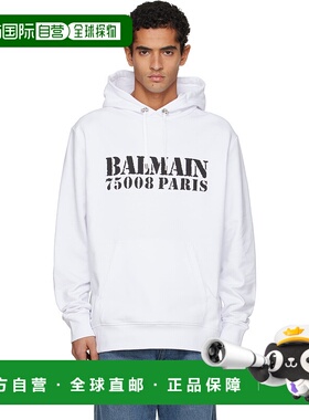 香港直邮Balmain 巴尔曼 男士 白色 Stamp Printed 连帽衫 FH1JT0