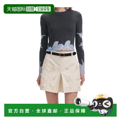 香港直邮Self-Portrait 对比花边蕾丝长袖罩衫 PF25083TGR