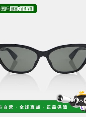1h可退 香港直邮Gucci 古驰 女士 双G猫眼太阳眼镜 black黑色 舒