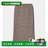 女士 香港直邮Prada 普拉达 格纹真丝混纺乔其纱中长半身裙a字裙