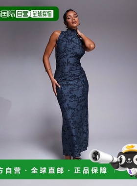 1h可退 香港直邮ASOS 女士 devore 设计挂脖背部开口垂褶长款连衣